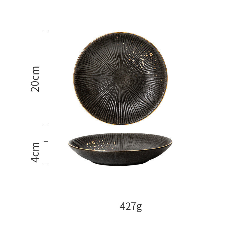 Nordic Black Tableware Set with Gold Trim (Dinner Plates)