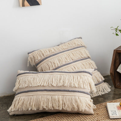 Cotton Linen Long Tassel Pillowcase