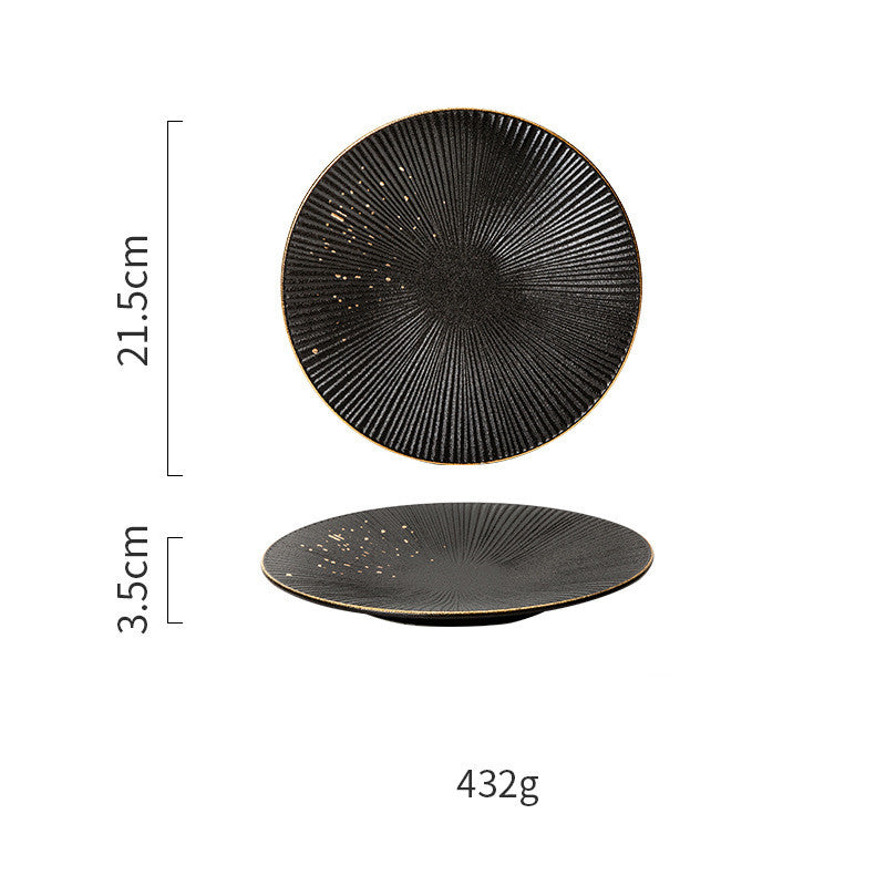 Nordic Black Tableware Set with Gold Trim (Dinner Plates)