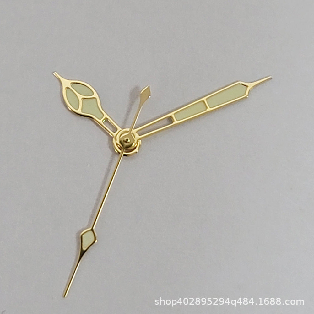 NH35A Watch Hands Silver/Gold with Light Green Paint